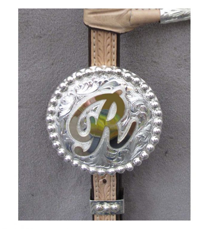 Headstall Buckle 881 B 2 3 8 Round Buckle with Beaded Edge and Script Initial